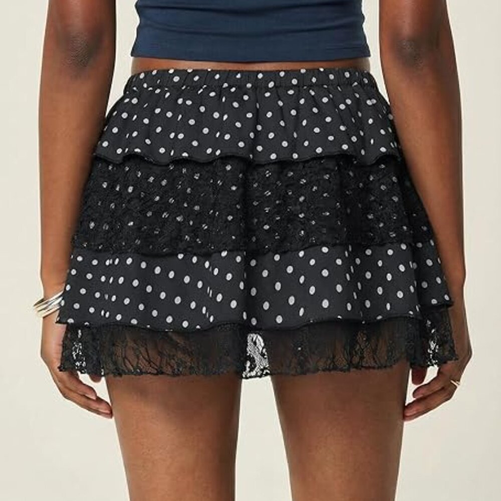 Ruffle Mini Skirt Summer Lace Layered‎ Skorts Tiered Casual Short Skirt MEDIUM - Picture 2 of 3